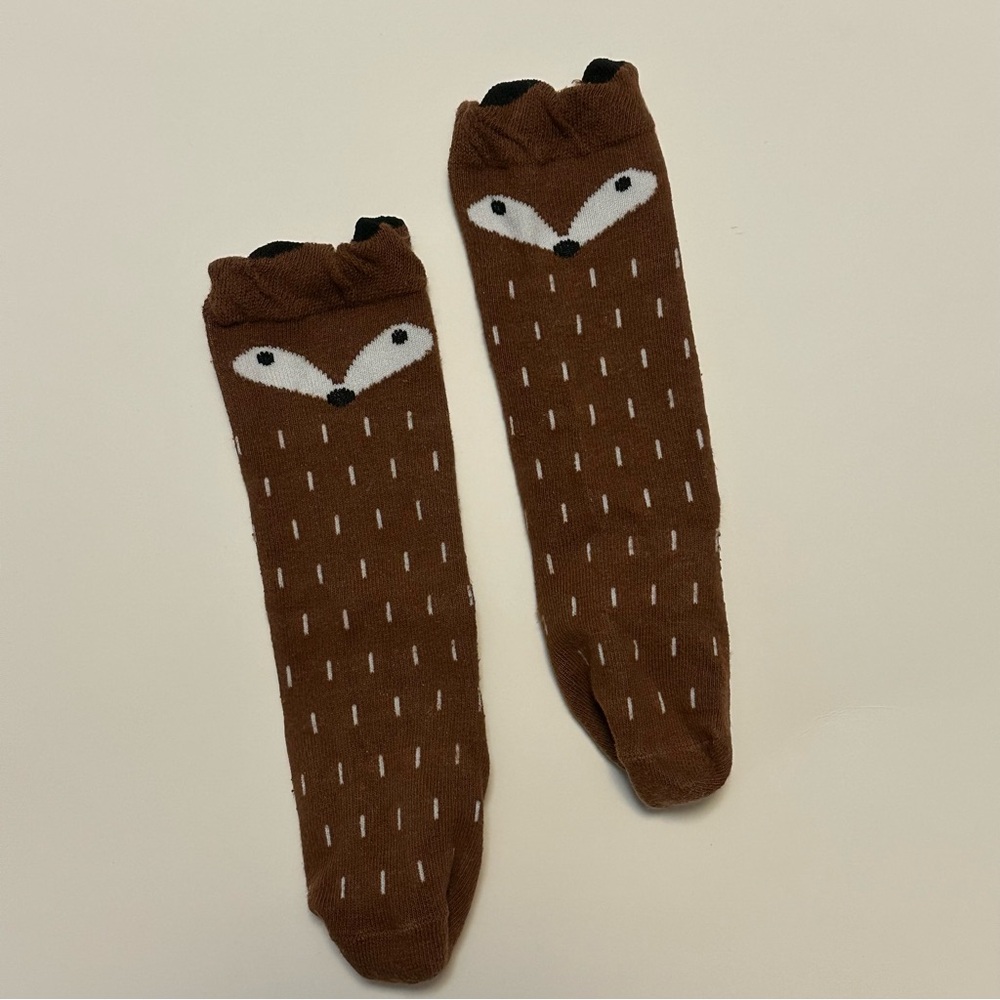 Kids Brown Fox Pattern Casual Socks